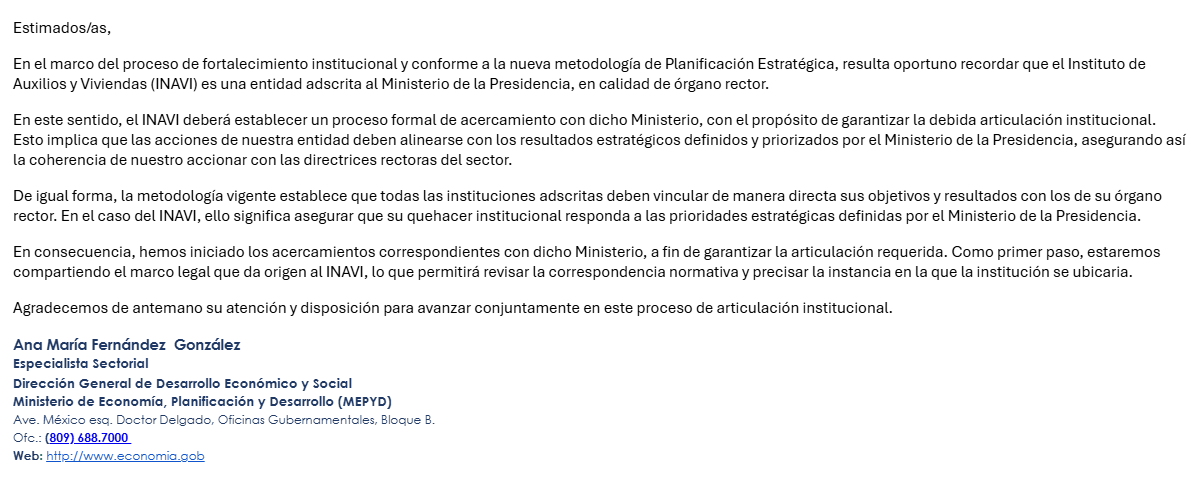 Respuesta de la MEPyD.